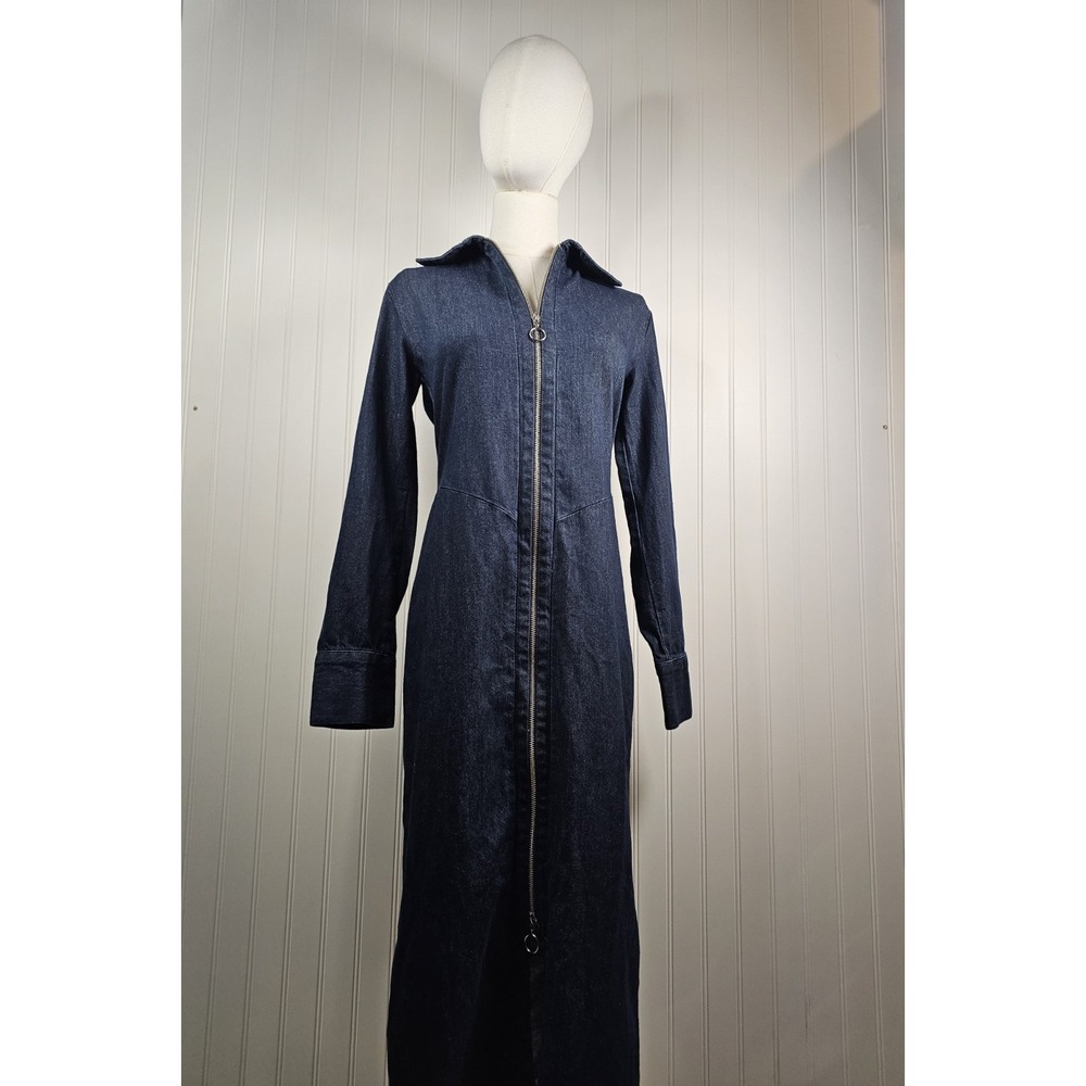 Zara The Minimal Denim Dress Women's Size S NWT Indigo Zip Up